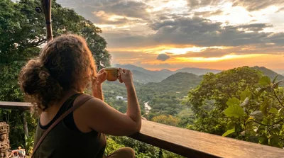 A golden sunset over the jungle canopy of Minca, Sierra Nevada de Santa Marta
